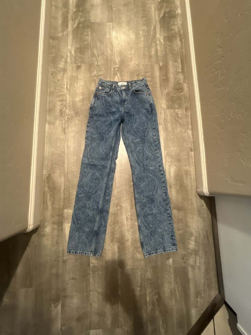 MANGO Women's Blue Paisley Print Straight-Leg Jeans